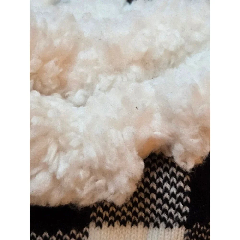 New Nollia Plush Sherpa Slipper Socks Buffalo Plaid Black White